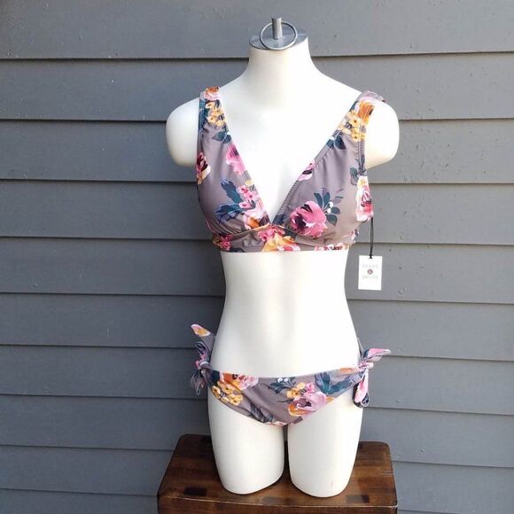 NWT Shade & Shore Taupe Floral Bikini size Medium - Picture 14 of 15